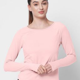 Fitkin Women Pink Solid Long Sleeve Training T-shirt-image-1