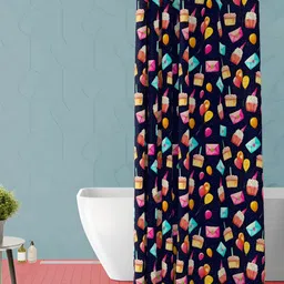 ArtzFolio Navy Blue & Pink Printed Waterproof Shower Curtain-image-59