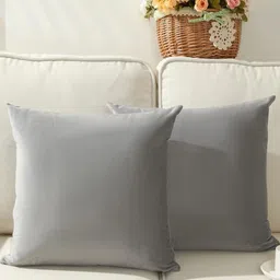 AAZEEM Grey 2 Pieces Velvet Square Cotton Cushion Covers-image-15