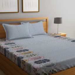 Myntra Elegant Homes Grey Ethnic Printed Cotton 400 TC King Bedsheet Set 2.7 m x 2.2 m-image-50