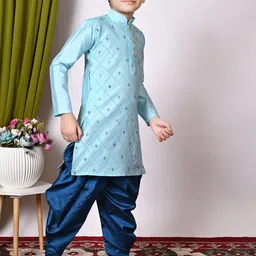 NFC CREATION Boys Embroidered Regular Sequinned Dupion Silk Kurta with Patiala image 5