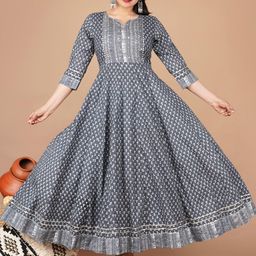 JAIPURI COLLECTION Women Geometric Printed Cotton Anarkali Kurta-picture-9
