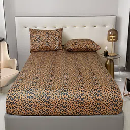 JC HOME Brown & Blue Abstract 140 TC Fitted Double Queen Bedsheet Set-1.5 m x 2 m-26