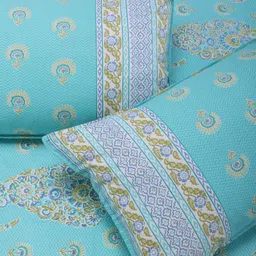 SHAHENAZ Green & White Floral 120 TC King Bedsheet with 2 Pillow Covers-image-95
