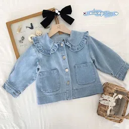 LULU & SKY Girls Washed without Crop Denim Jacket with Embroidered-image-62