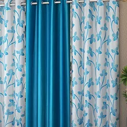 Galaxy Home Decor Blue Set of 3 Floral Door Curtain-11
