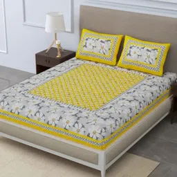 POORAK Yellow & White Floral 104 TC King Bedsheet Set 0.9 mx 1 m-picture-17