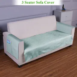 HOKIPO Blue Self Design Quilted Polyester 3 Seater Sofa Cover With Arms-image-19