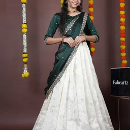Fabcartz Embroidered Silk Semi-Stitched Lehenga & Unstitched Blouse With Dupatta-picture-22