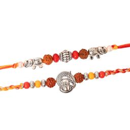 Asthetika Set Of 2 Artificial Beaded Shiva Elephant Rudraksha Rakhis With Roli Chawal image 2