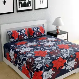 Aura Floral Printed 144 TC King Double Bedsheet with 2 Pillow Covers-image-54