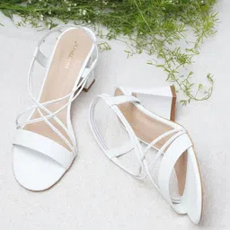 Kneetoes Women White Solid Criss-Cross Block Sandals-18