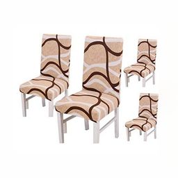 FAVRIA 4-Pcs Brown & White Printed Stretchable Dining Chair Covers-22