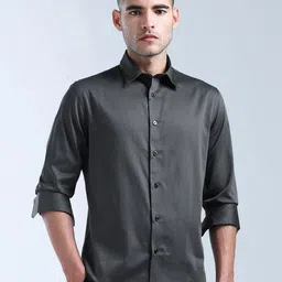 Flying Machine Men Spread Collar Solid Cotton Formal Shirt-image-36
