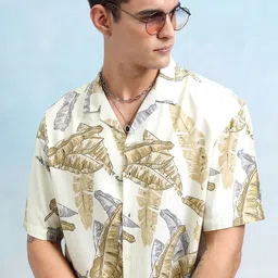 HIGHLANDER Men Cuban Collar Floral Printed Oversized Casual Shirt-image-55