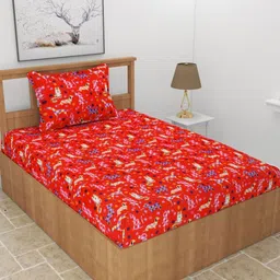 MORADO Red Cartoon Characters Printed Wool 210 TC Single Bedsheet Set 1.52 m x 2.28 m-image-78