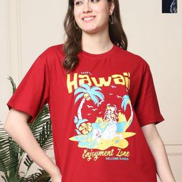 Dreambe Women Pack Of 2 Graphic Printed Round Neck Cotton Oversized T-shirts-picture-5