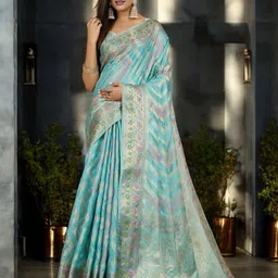 Blissta Ethnic Motifs Woven Design Zari Organza Banarasi Saree-image-86