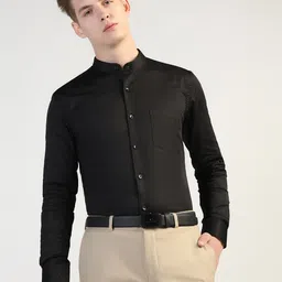 TAHVO Men Comfort Fit Mandarin Collar Solid Cotton Formal Shirt-image-29