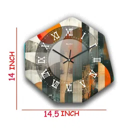 OLIVE TREE Grey & Orange Printed Geometric Wall Clock-6