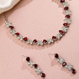 Atasi International Silver-Plated Kundan & American Diamond-Studded Jewellery Set-image-73