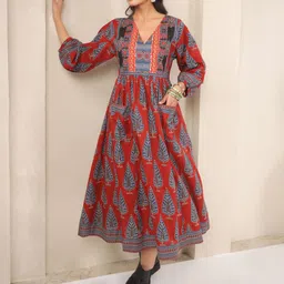 Jaipur Morni Ethnic Motifs Print Fit & Flare Maxi Dress-image-10