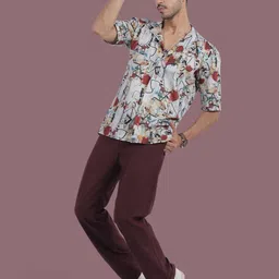 STITCH MONKEY Men Comfort Cuban Collar Abstract Printed Casual Shirt-image-71