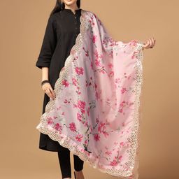 Kaizen TEXO FAB Floral Printed Mirror Work Organza Dupatta image 1