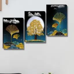 Myntra Elegant Homes Gold-Toned & White 3 Pieces Floral & Botanical Tree & Moon Wall Arts-image-85