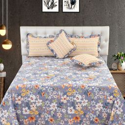 BREVARD Blue Floral Cotton 5 Piece Double King Regular Bedding Set-image-53