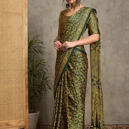 Anouk Floral Printed Pure Crepe Block Print Saree image 5