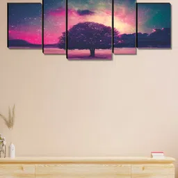 Myntra Elegant Homes Pink & Blue 5 Pieces Wooden Tree Painting Wall Arts-image-91