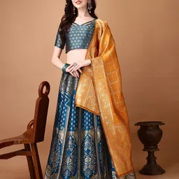 A TO Z CART Woven Design Zari Ready to Wear Lehenga & Unstitched Blouse With Dupatta-image-44