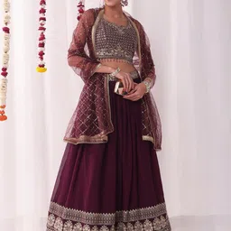 Chhabra 555 Floral Embroidered Sequinned Georgette Lehenga Tasselled Choli With Dupatta-picture-6