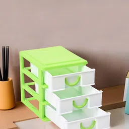 Kuber Industries White & Green Reusable 3-Tier Drawer Stationary Organiser-7