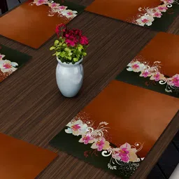 Aura 6Pcs Brown & White Printed Table Placemats-16
