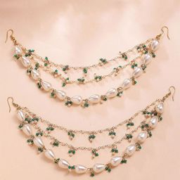 KARATCART Gold-Plated Contemporary Crystal Pearl Studded Kaanchain Drop Earrings-picture-41