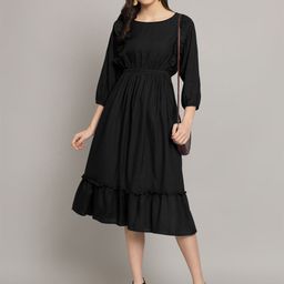 Femvy Women Fit & Flare Boat Neck Midi Dress-picture-0