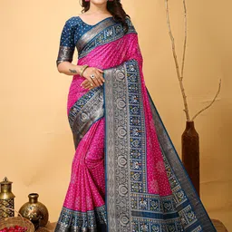 Anouk Rustic Bandhani Zari Silk Blend Patola Saree-image-51
