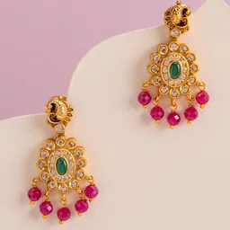 Kushal's Fashion Jewellery Gold-Plated Classic Antique Ruby Drop Earrings-37
