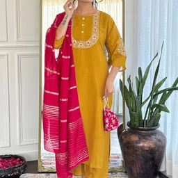 KALINI Women Ethnic Motifs Embroidered Kurta with Trousers & Dupatta-image-50
