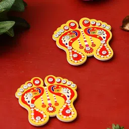 eCraftIndia Yellow & Red 2 Pieces Lakshmi Charan Paduka Wood Stickers-4
