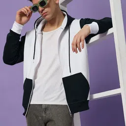 Mast & Harbour Men Colourblocked Hooded Front-Open Sweatshirt-picture-11