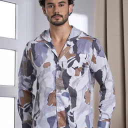 VALEN CLUB Men Premium Hood Abstract Printed Casual Shirt-image-97