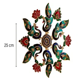 Kala Samarpan Green & Red Peacock Shaped Rangoli Sticker With Centerpiece image 2