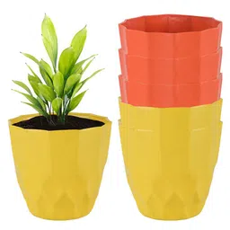 Kuber Industries Orange & Yellow Barfi Pattern 6 Pieces Textured Planters-52