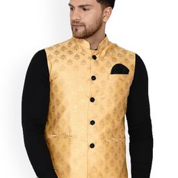 VEERA PARIDHAAN Printed BanarasiDesign Mandarin Collar Nehru Jackets-image-56