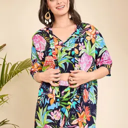 WineRed Abstract Floral Printed Top With Shorts Shrug Co-Ords-3
