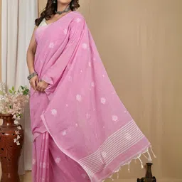 PuJoy Woven Achbu Design Pure Cotton Taant Saree-picture-42