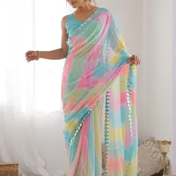 Thishma Tie and Dye Mirror Work Poly Georgette Saree-picture-40